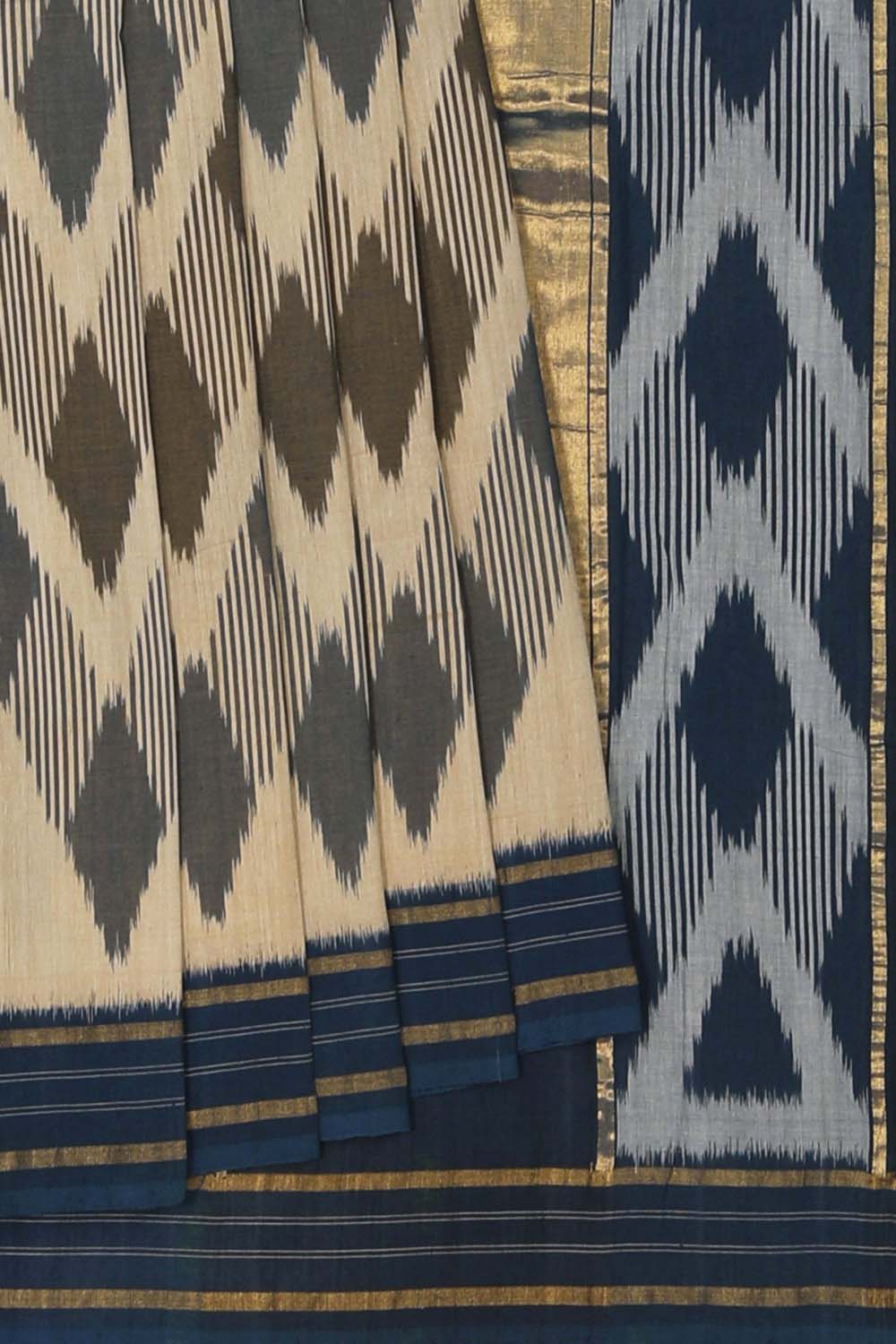 Image of Beige Pochampally Cotton Ikat Saree